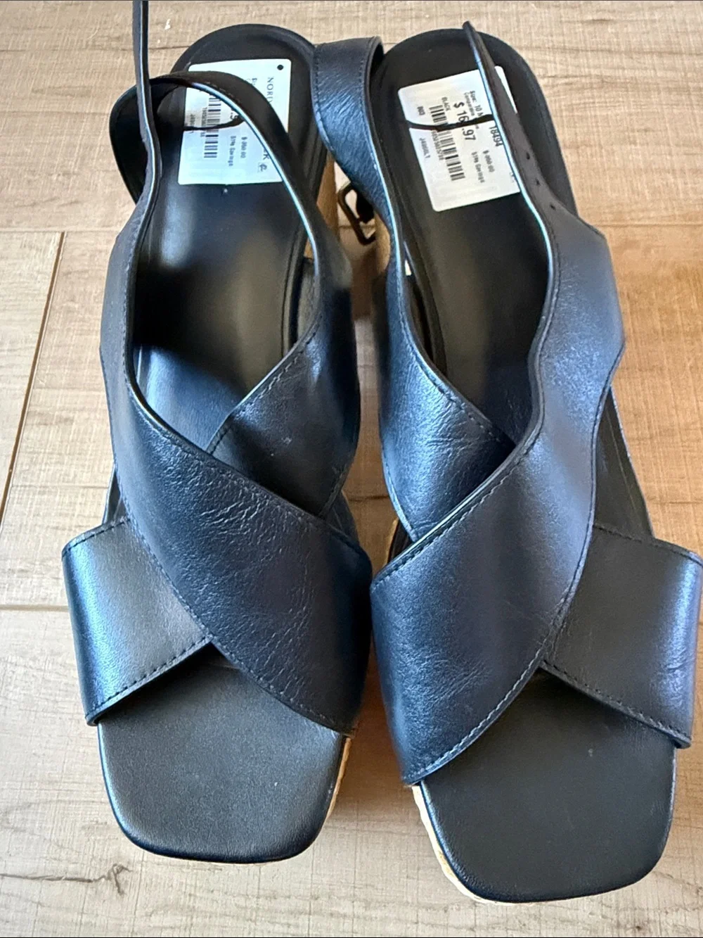 Vince Black Leather Crisscross Platform Slingback Sandal